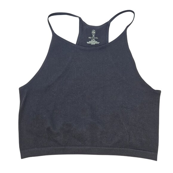 AS Revival Black Ribbed High-Neck Racerback Tank Top L/XL Nylon & Spandex - Picture 1 of 7